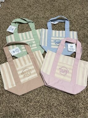 NEW Trader Joe’s Striped Mini Canvas Tote Bag - Pink, Blue, Green, Tan